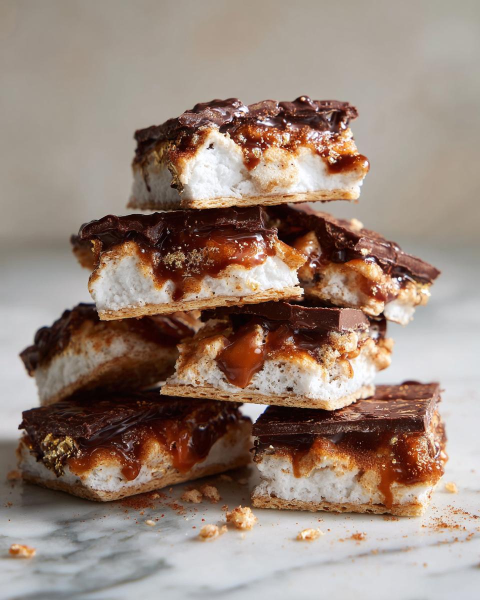 A stack of delicious Churro Cracker Candy bars, featuring marshmallows, caramel, and chocolate.