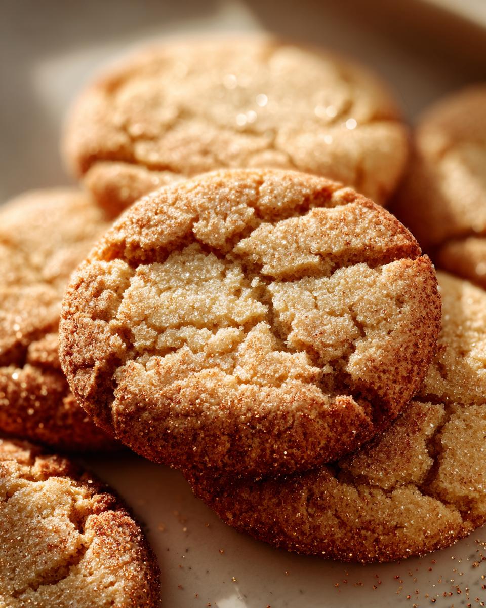 Close-up of a pile of golden brown coffee butter cookies, dusted with sugar.