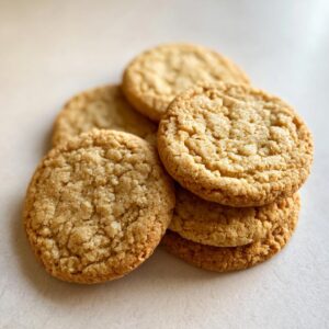 A stack of golden brown Coffee Butter Cookies with a slightly crinkled texture and visible sugar crystals.