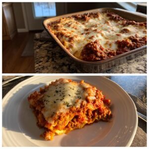 A mouthwatering slice of Crockpot ravioli lasagna with melted cheese and rich meat sauce, ready to be enjoyed.