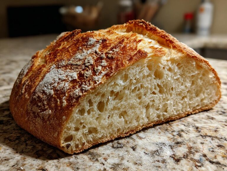 A close-up of a sliced crusty Italian bread loaf, showcasing its golden-brown crust and airy, open crumb structure.