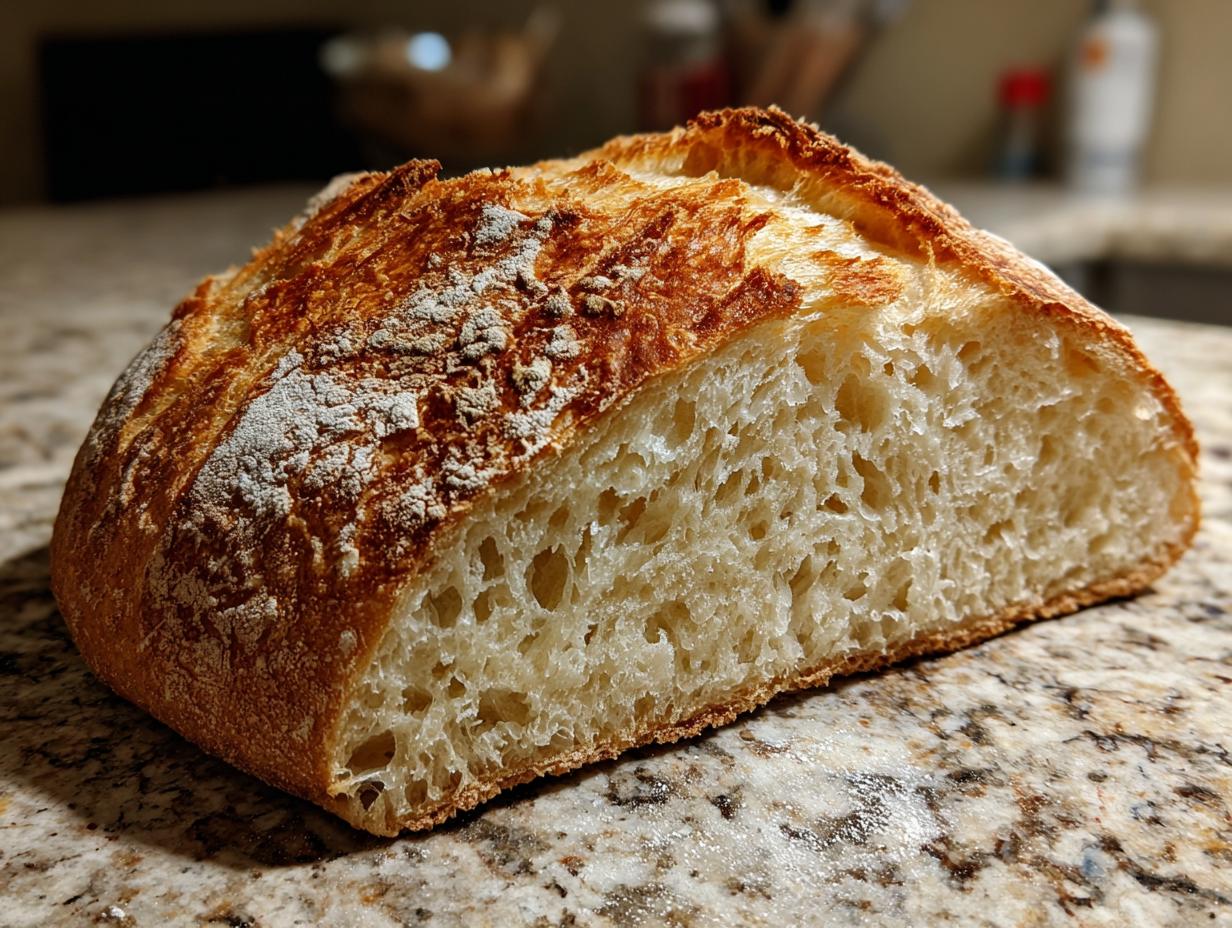 A close-up of a sliced crusty Italian bread loaf, showcasing its golden-brown crust and airy, open crumb structure.