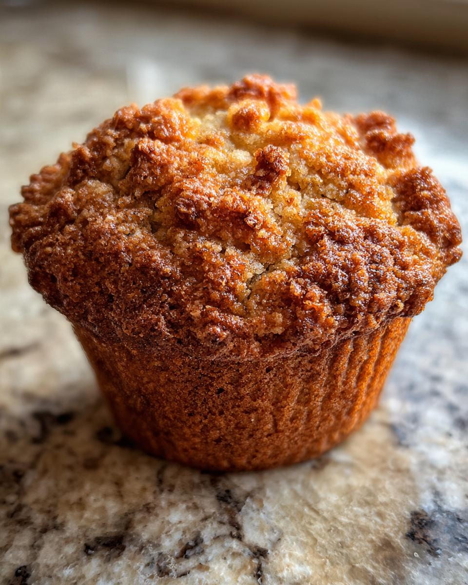 Close-up of a perfectly baked honey bran muffin with a golden-brown, slightly crisp top.