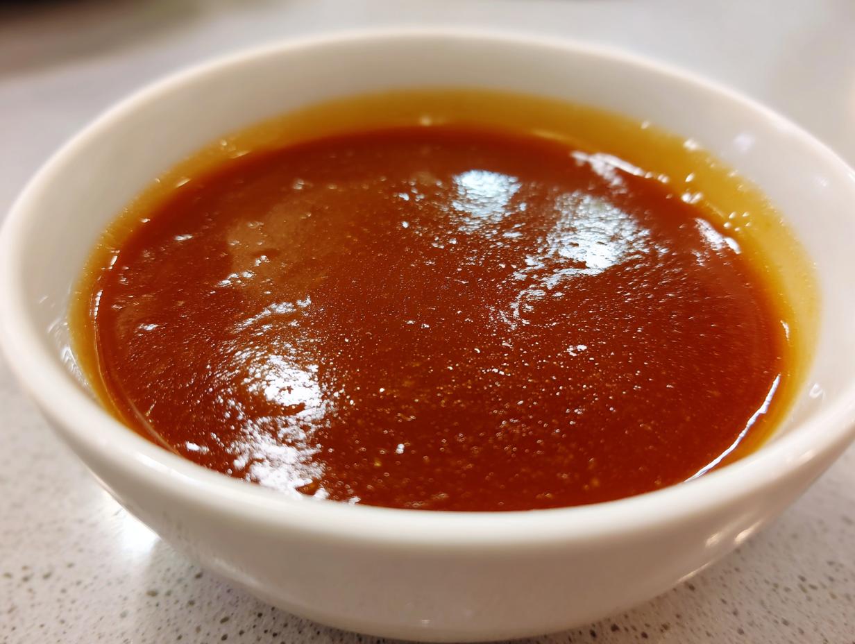 Close-up of rich, glossy brown turkey gravy served in a small white bowl.