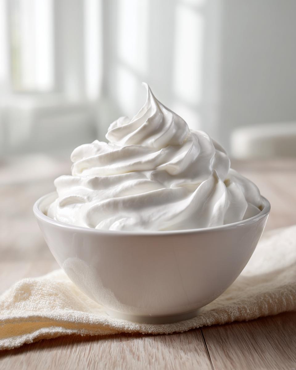 A white bowl filled with perfectly piped, stiff peaks of bright white royal icing recipe mixture.