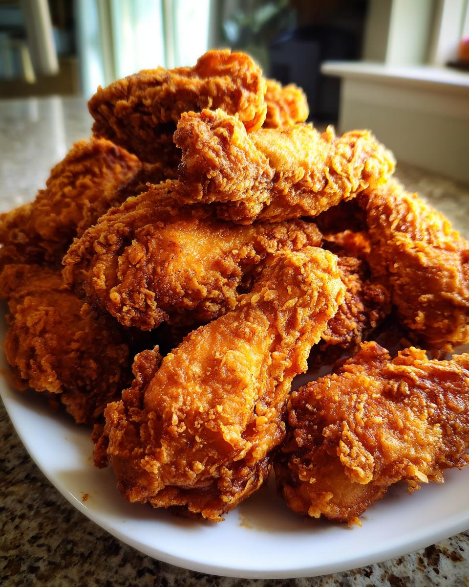 A close-up of a large pile of perfectly cooked, crispy fried chicken wings on a white plate.
