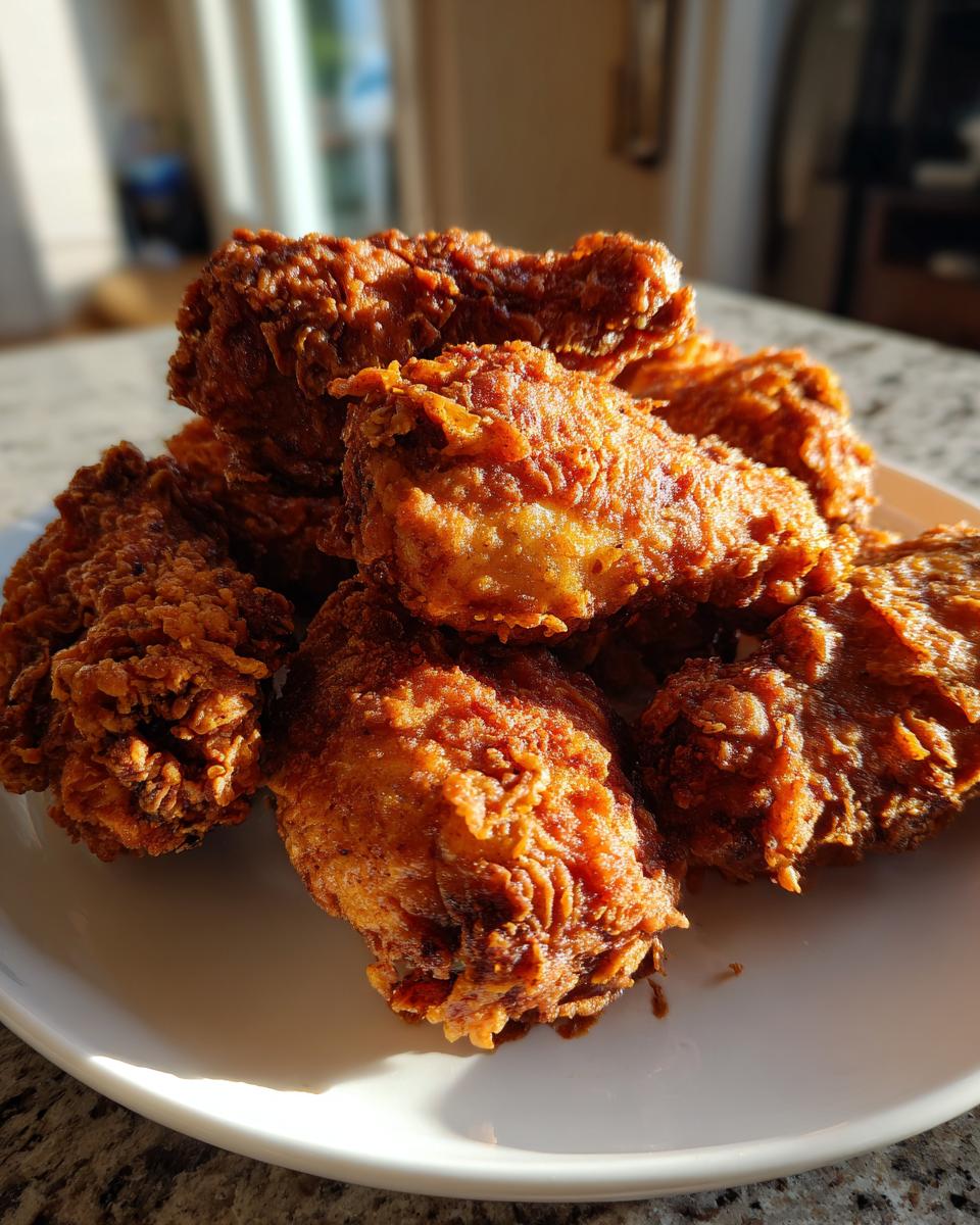 A close-up of several golden-brown, crispy fried chicken wings piled high on a white plate.