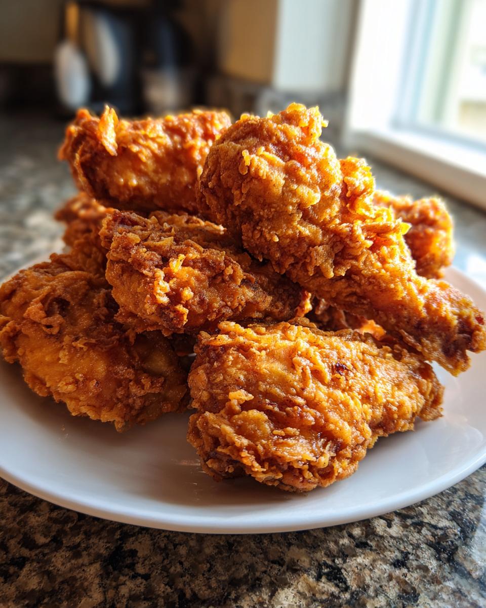 A close-up of a pile of golden brown, crispy fried chicken wings stacked high on a white plate.