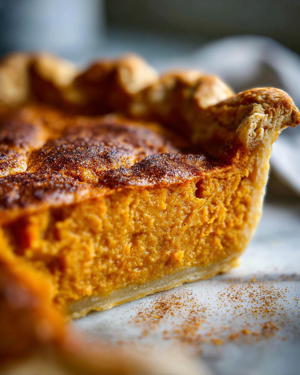 A close-up shot showing the rich, orange filling and flaky crust of a freshly baked sweet potato cobbler slice.