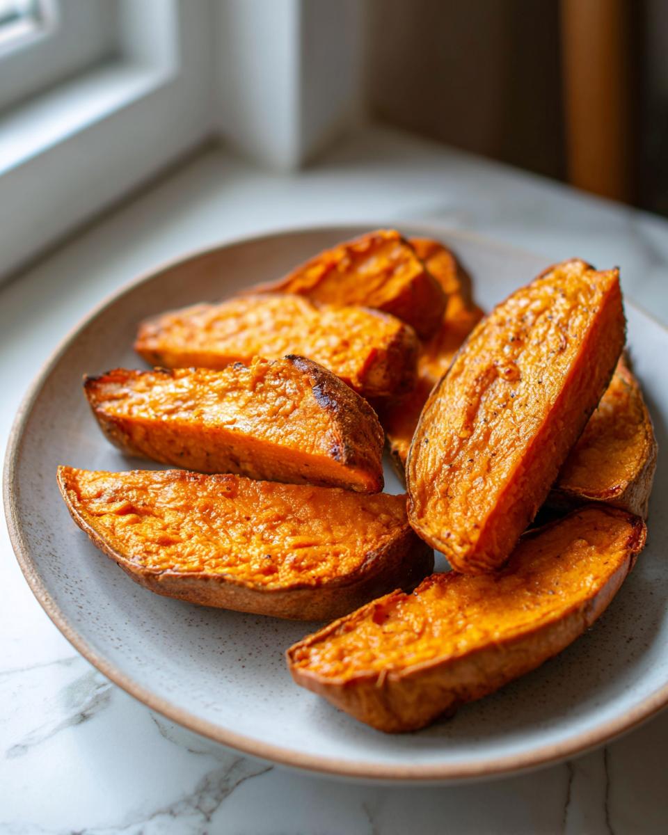 Several roasted sweet potato toast bases, cut into thick wedges, piled on a light gray plate.
