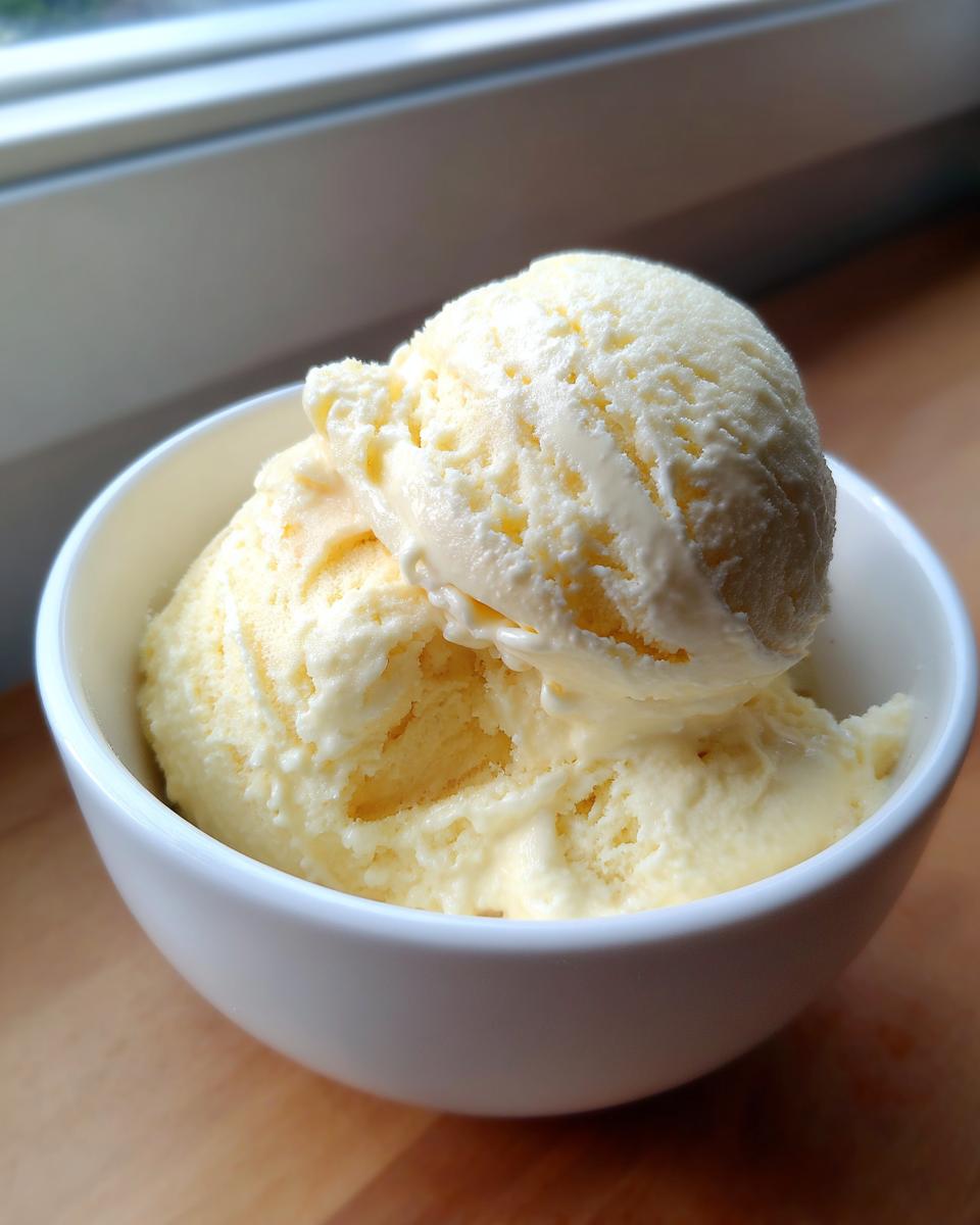 Two generous scoops of creamy, pale yellow banana ice cream served in a small white bowl.