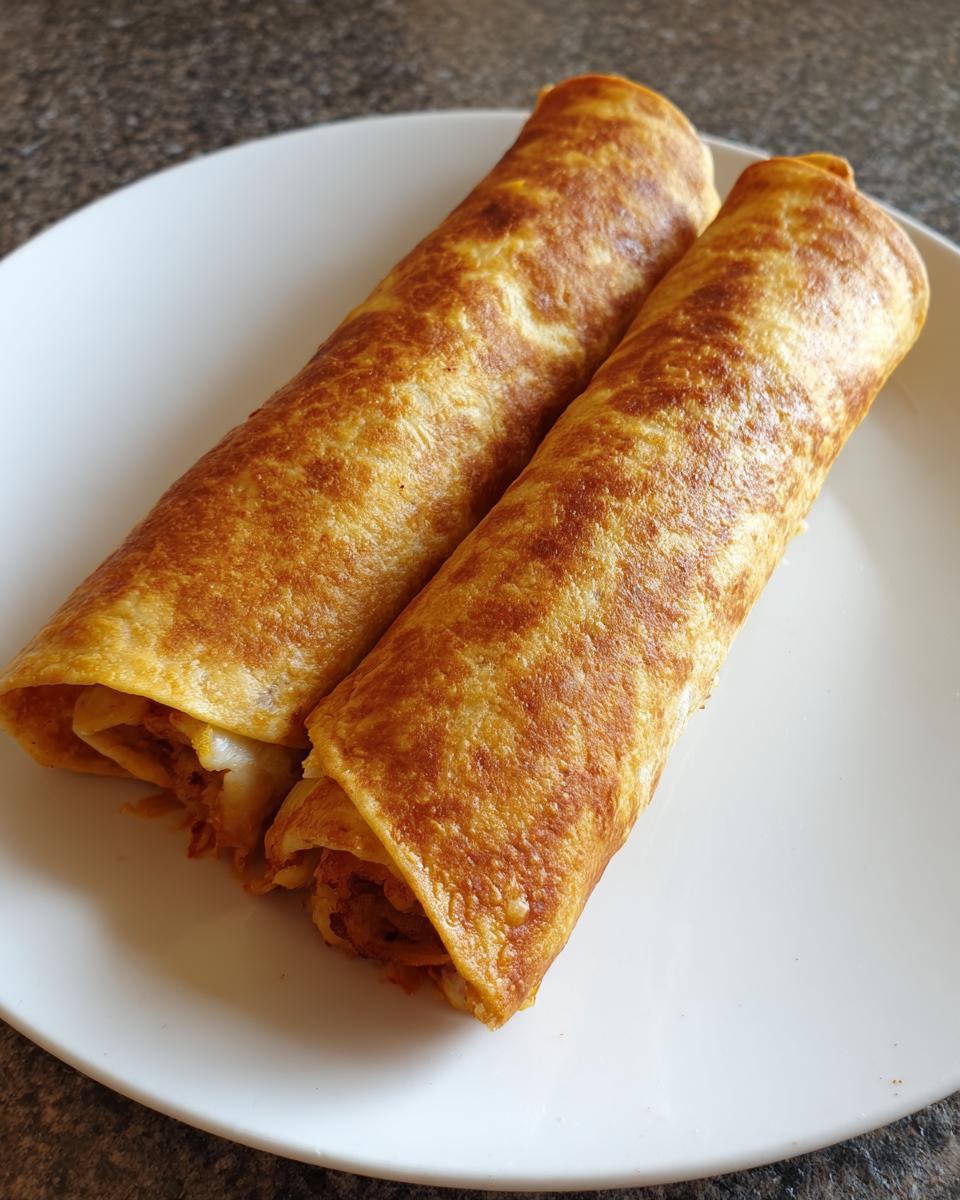 Two perfectly golden brown, baked Chimichangas resting side-by-side on a white plate.
